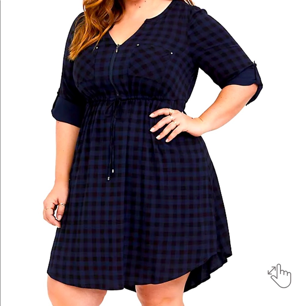 COPY - Gingham Drawstring Challis Shirt Dress